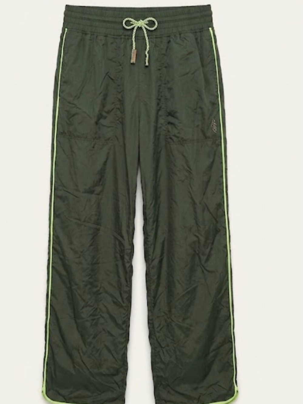 Free People Olive Green Track Pants with Neon Yellow Trim